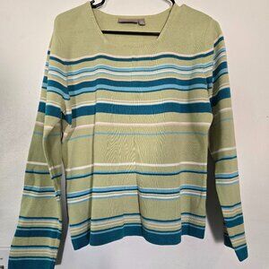 Vintage Croft & Barrow Striped Sweater XL Green Blue Made in Hong Kong